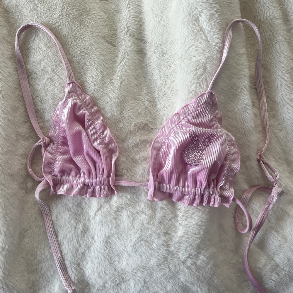 Playboy by Pacsun pink velour bikini top, size small